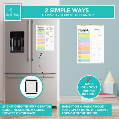 Undated Weekly Meal Planner Pad – 60 Sheets, Strong Magnets & Grocery List | 8.5x11 Fridge Notepad