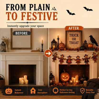 🎃 6 Piece Vintage Wooden Pumpkin Character Halloween Garland Banner Cutouts 🎃