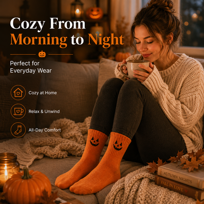 🧦 Unisex Halloween Embroidered Mid-Calf Socks Thick Knitted Cozy Warm Stockings 🎃