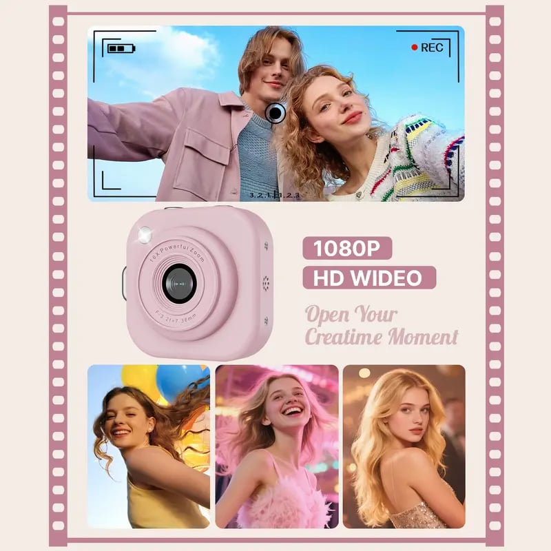 Mini Keychain Digital Camera, Y2K Pocket-Size Camera 2.5K HD with 64MP Lens