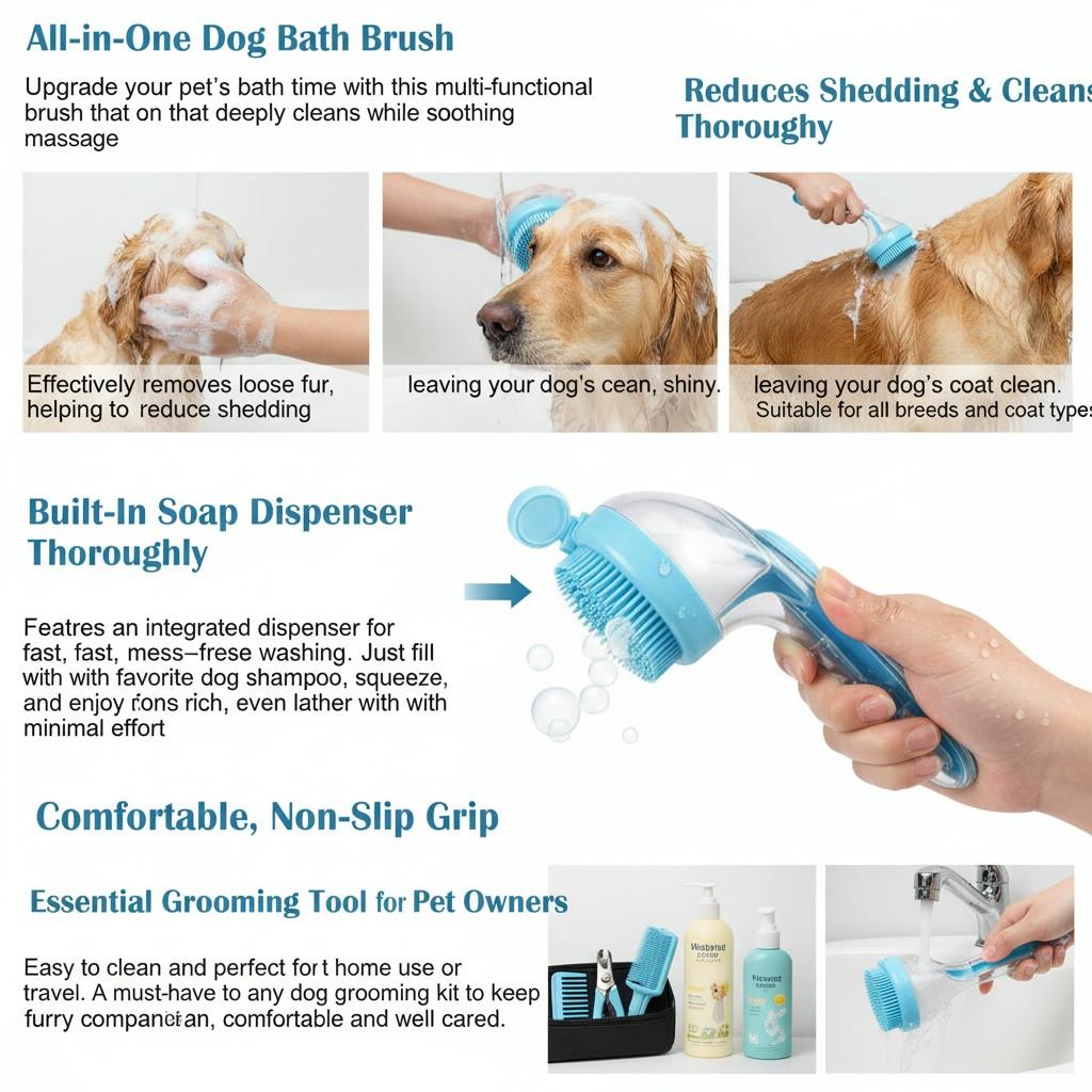 🐶2026 New 2-in-1 Pet Bath & Grooming Brush with Soap Dispenser – Dog & Cat Shampoo Massage Brush for Long & Short Hair 🛁✨