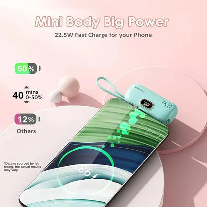 5000mAh Mini Fast-Charging Power Bank with Dual Ports & Digital Display