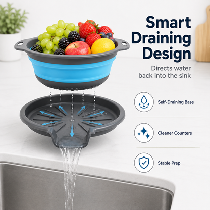 🥗 3-Piece Collapsible Colander Set – Space-Saving Strainers with Draining Base