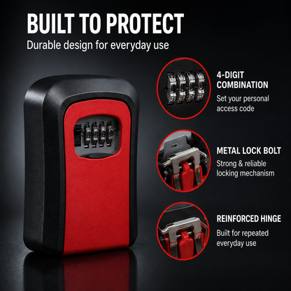 Wall Mounted Key Lock Box with 4-Digit Combination – Weather-Resistant Outdoor Spare Key Safe