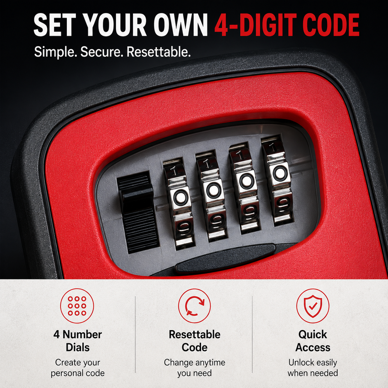 Wall Mounted Key Lock Box with 4-Digit Combination – Weather-Resistant Outdoor Spare Key Safe