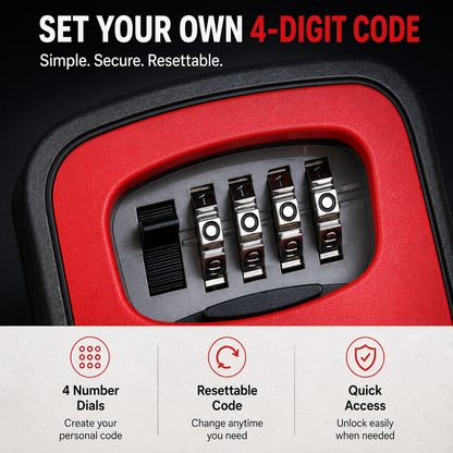 Wall Mounted Key Lock Box with 4-Digit Combination – Weather-Resistant Outdoor Spare Key Safe
