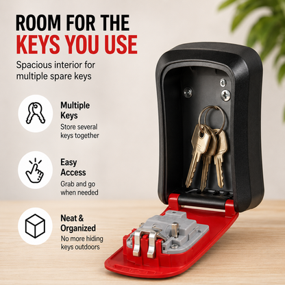 Wall Mounted Key Lock Box with 4-Digit Combination – Weather-Resistant Outdoor Spare Key Safe