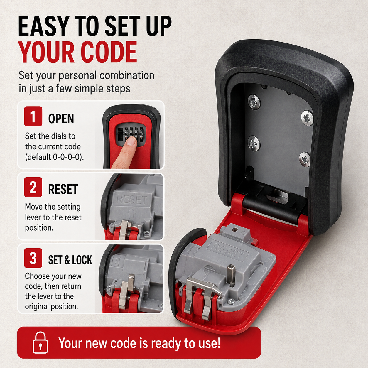 Wall Mounted Key Lock Box with 4-Digit Combination – Weather-Resistant Outdoor Spare Key Safe