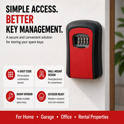 Wall Mounted Key Lock Box with 4-Digit Combination – Weather-Resistant Outdoor Spare Key Safe