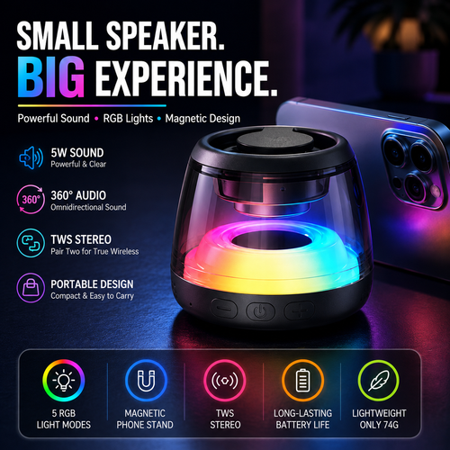 Portable RGB Bluetooth Speaker with Magnetic Phone Stand