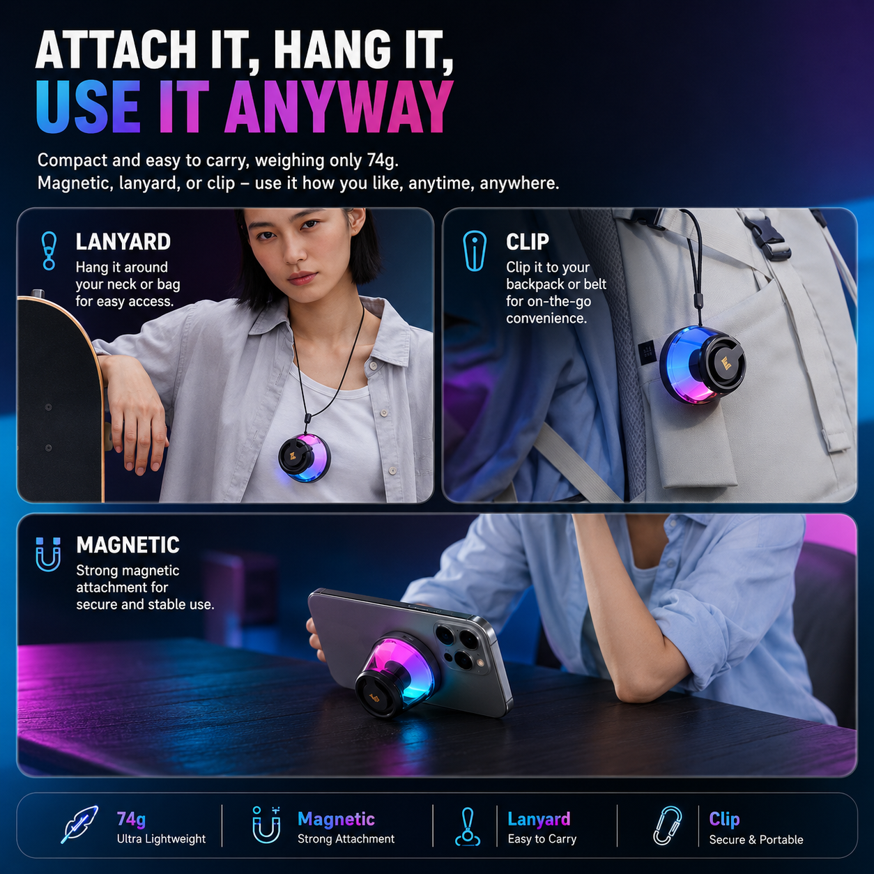 Portable RGB Bluetooth Speaker with Magnetic Phone Stand