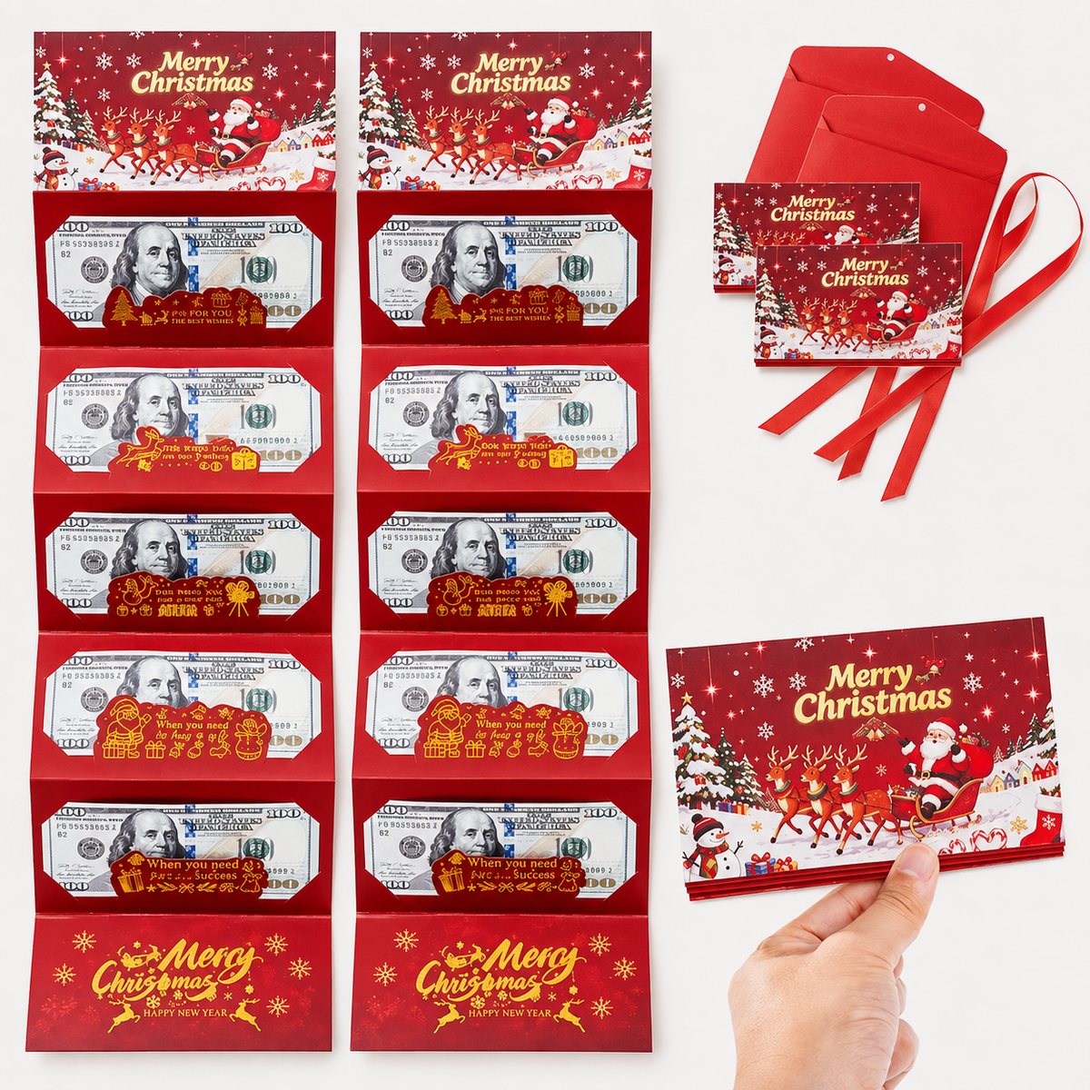 Christmas Cash Gift Envelope – 6-Slot Folding Money Holder for Holiday Gifting