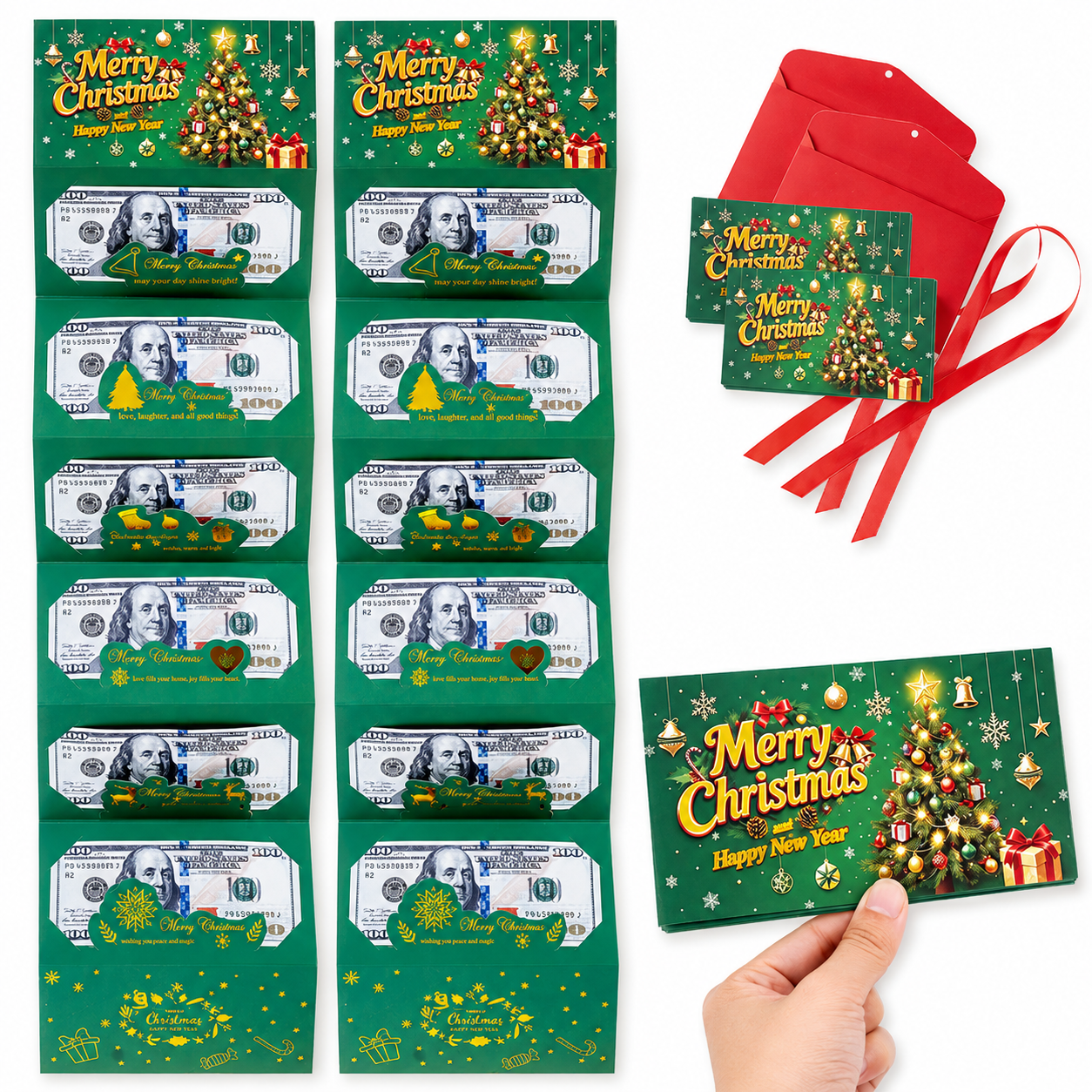 Christmas Cash Gift Envelope – 6-Slot Folding Money Holder for Holiday Gifting