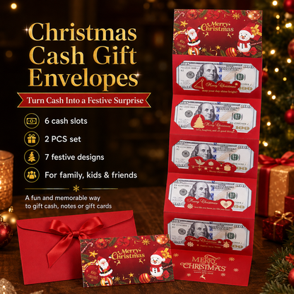 Christmas Cash Gift Envelope – 6-Slot Folding Money Holder for Holiday Gifting