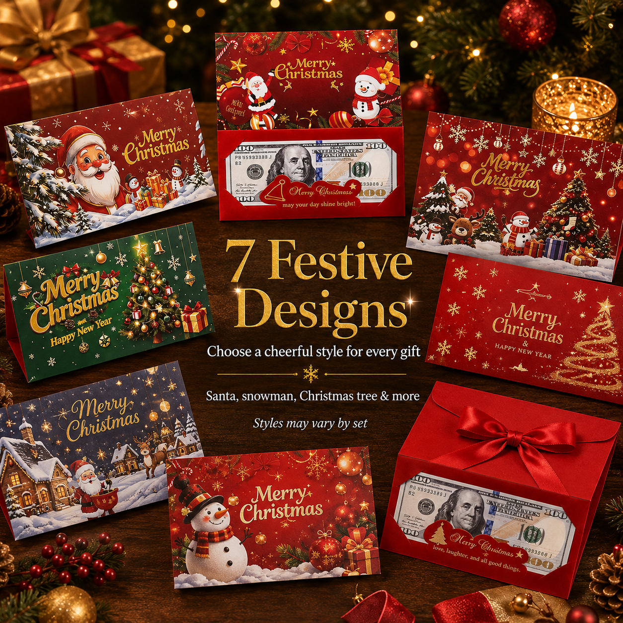 Christmas Cash Gift Envelope – 6-Slot Folding Money Holder for Holiday Gifting