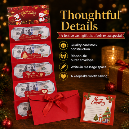 Christmas Cash Gift Envelope – 6-Slot Folding Money Holder for Holiday Gifting