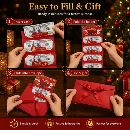 Christmas Cash Gift Envelope – 6-Slot Folding Money Holder for Holiday Gifting