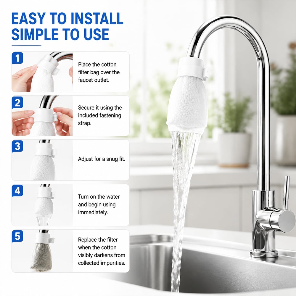 Faucet Filter Cotton Bags — 1000-Mesh Filtration, Universal Fit, Splash-Proof (100 PCS)