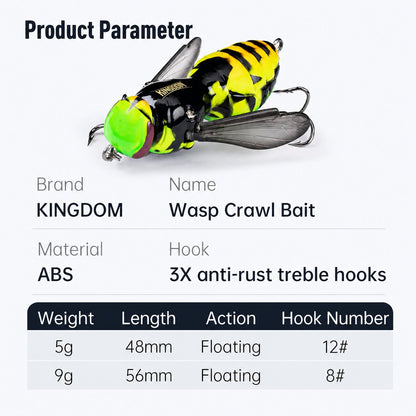 🐝 Bionic Wasp Crawl Bait - Topwater Micro Fishing Lure with Acoustic Noise Steel Balls for Bass & Pike Professional Anglers