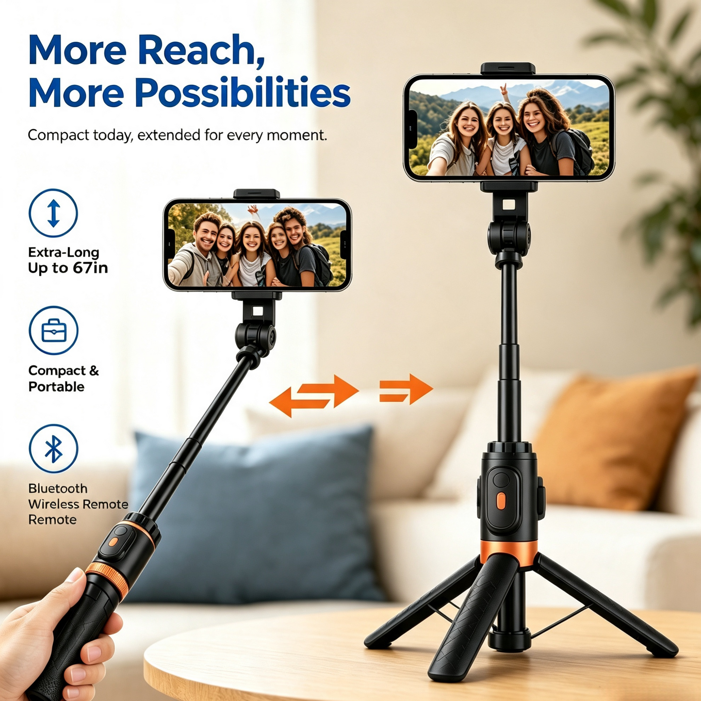 📱 SmartSelfie Stick & Tripod – Wireless Remote, Stable Stand, Creator Kit for iPhone & Android ✈️
