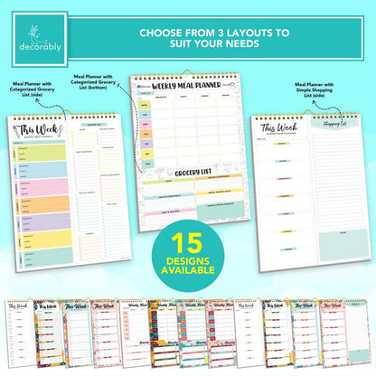 Undated Weekly Meal Planner Pad – 60 Sheets, Strong Magnets & Grocery List | 8.5x11 Fridge Notepad