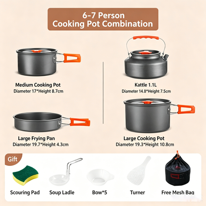 🔥HOT SALE 49% OFF🍳2026 Pro Outdoor Camping Cookware: 3-in-1 Ultra-Light Pots, Pans & Kettle Set! 🏕️🛒