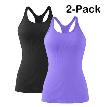 🏋️‍♀️ Women's Ribbed Workout Tank Top with Built-in Bra | Tight Racerback Scoop Neck Athletic Shirt