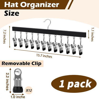 👕 2-in-1 Wooden Clip Hanger – Holds 12 Hats, Jeans, Leggings & More | Sturdy Black Garment Rack for Closet Organization 🧢👖