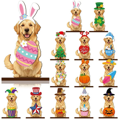 Cute Animal Wooden Sign – Interchangeable Seasonal Desk Decor with Magnetic Accessories