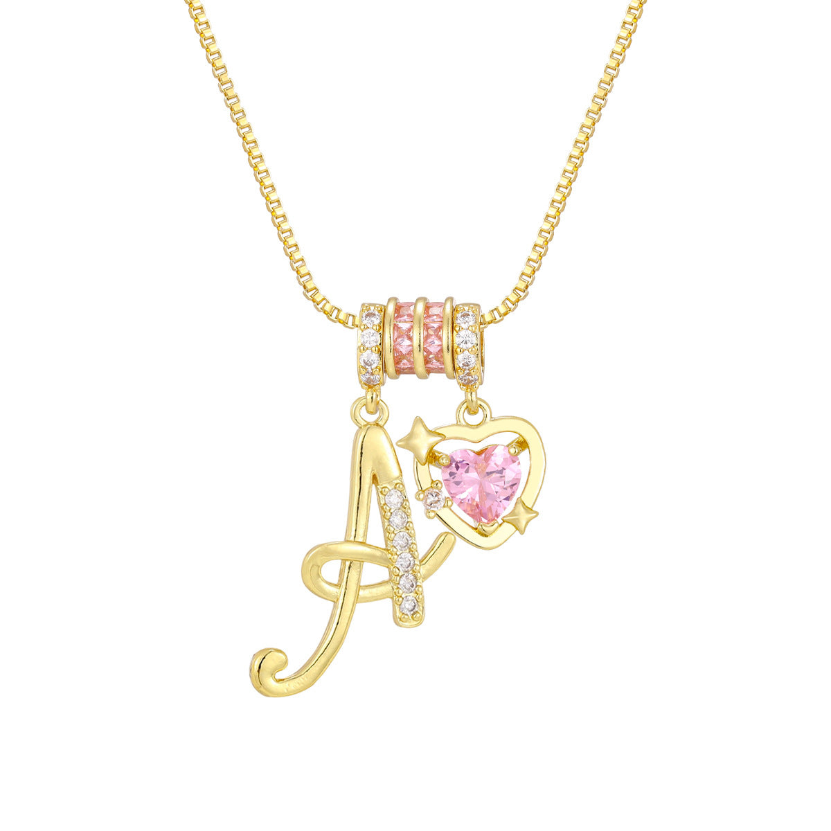 🌸 Dainty 3-Layer Initial Necklace – Silver-Plated Choker with Blush Pink CZ Charm