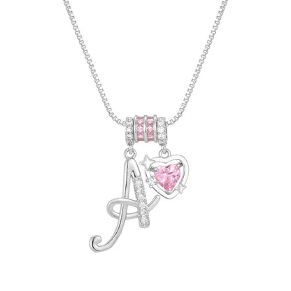 🌸 Dainty 3-Layer Initial Necklace – Silver-Plated Choker with Blush Pink CZ Charm