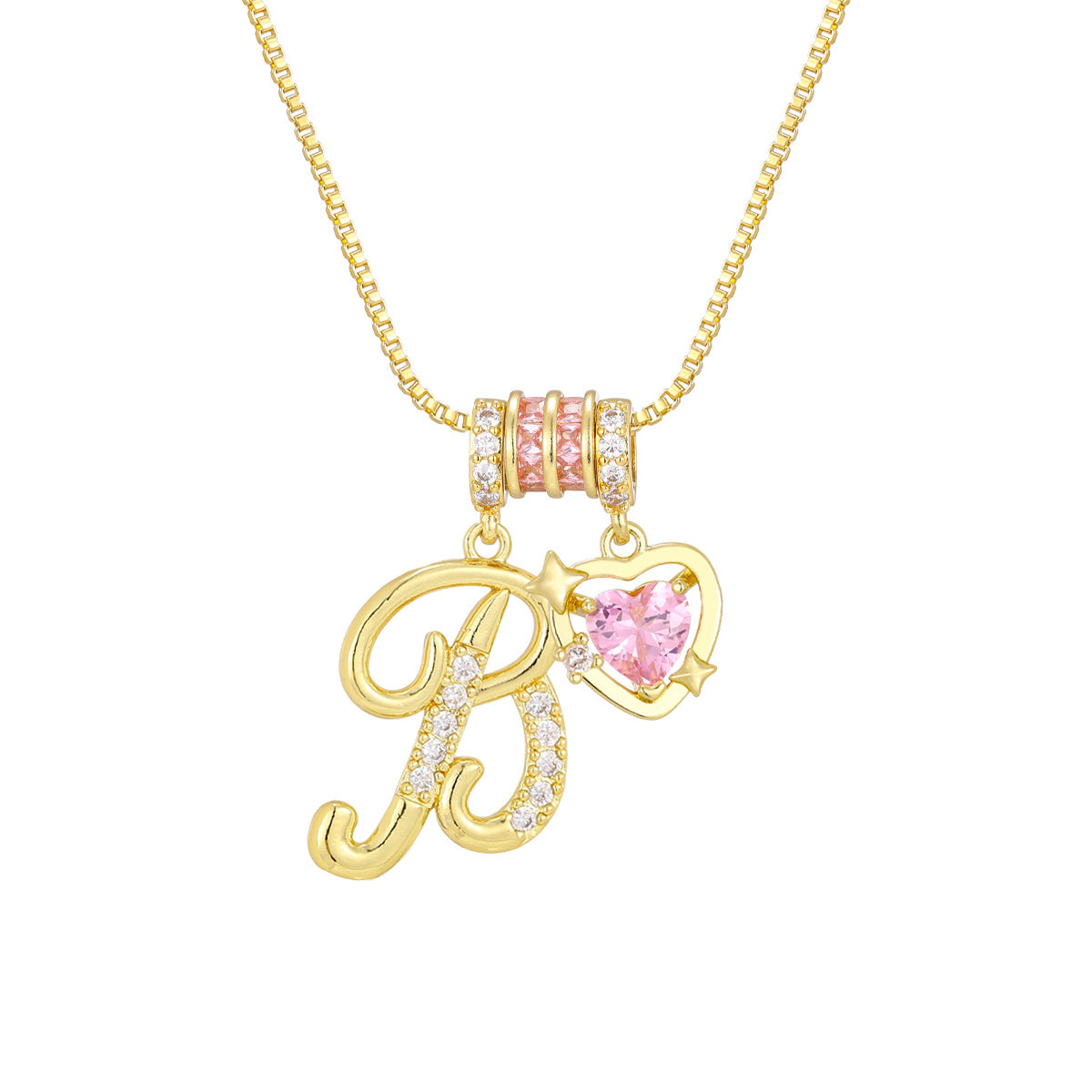 🌸 Dainty 3-Layer Initial Necklace – Silver-Plated Choker with Blush Pink CZ Charm