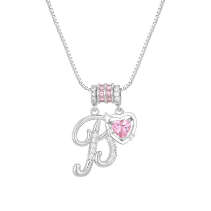 🌸 Dainty 3-Layer Initial Necklace – Silver-Plated Choker with Blush Pink CZ Charm
