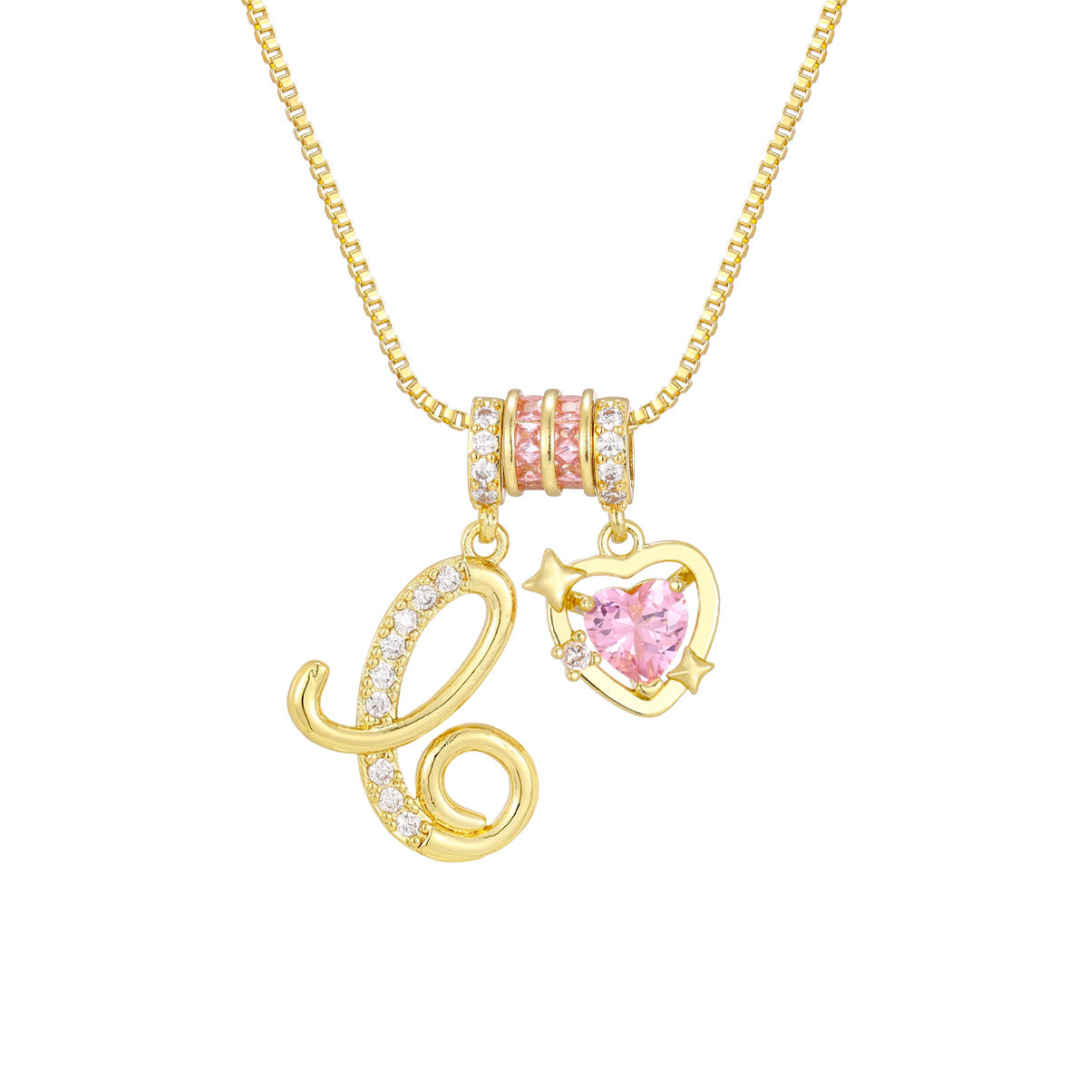 🌸 Dainty 3-Layer Initial Necklace – Silver-Plated Choker with Blush Pink CZ Charm