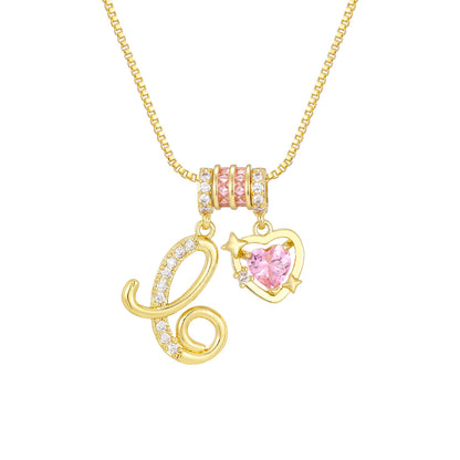 🌸 Dainty 3-Layer Initial Necklace – Silver-Plated Choker with Blush Pink CZ Charm