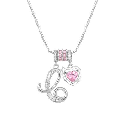 🌸 Dainty 3-Layer Initial Necklace – Silver-Plated Choker with Blush Pink CZ Charm