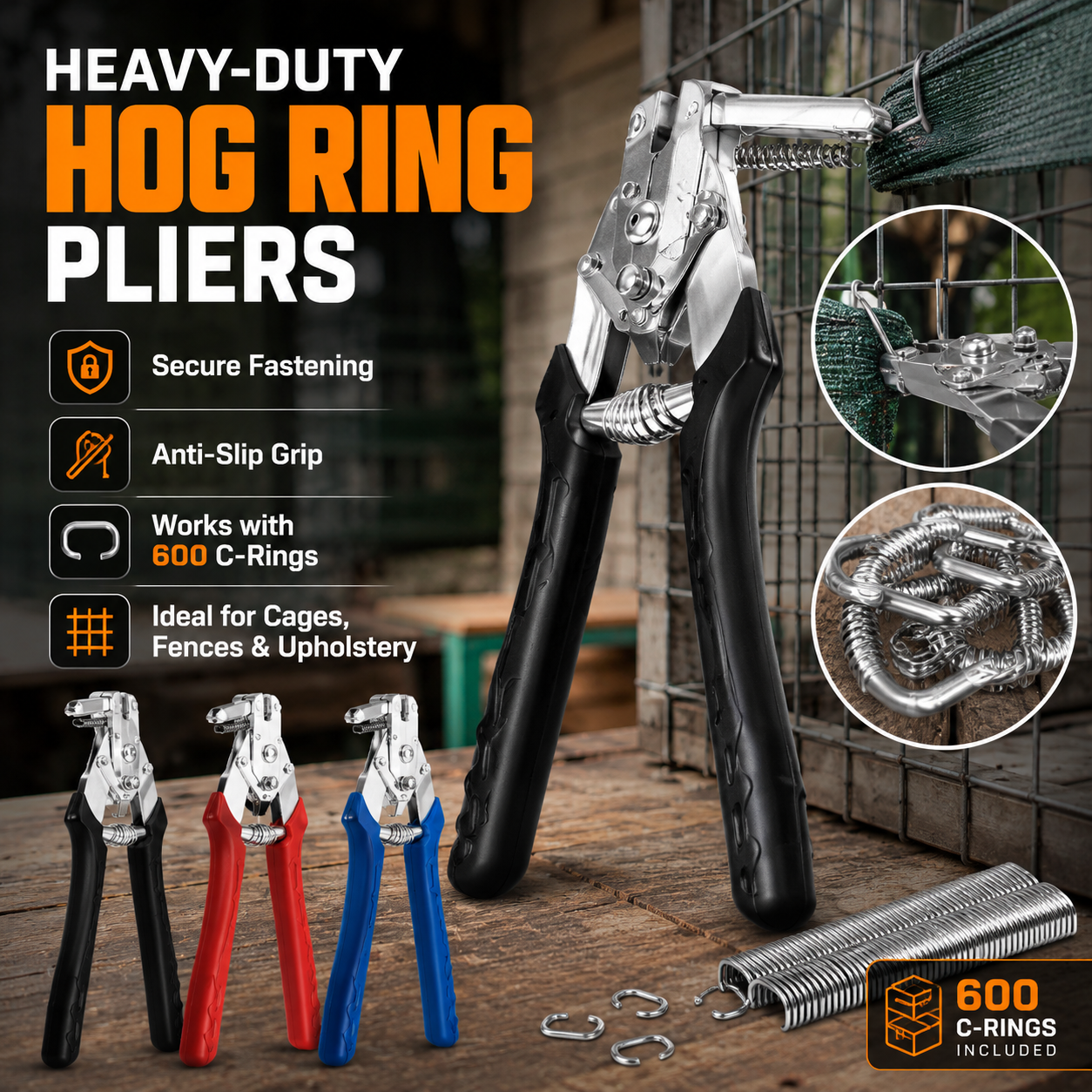 🔥Hot Seller | Hog Ring Pliers Kit with 600 M-Clips