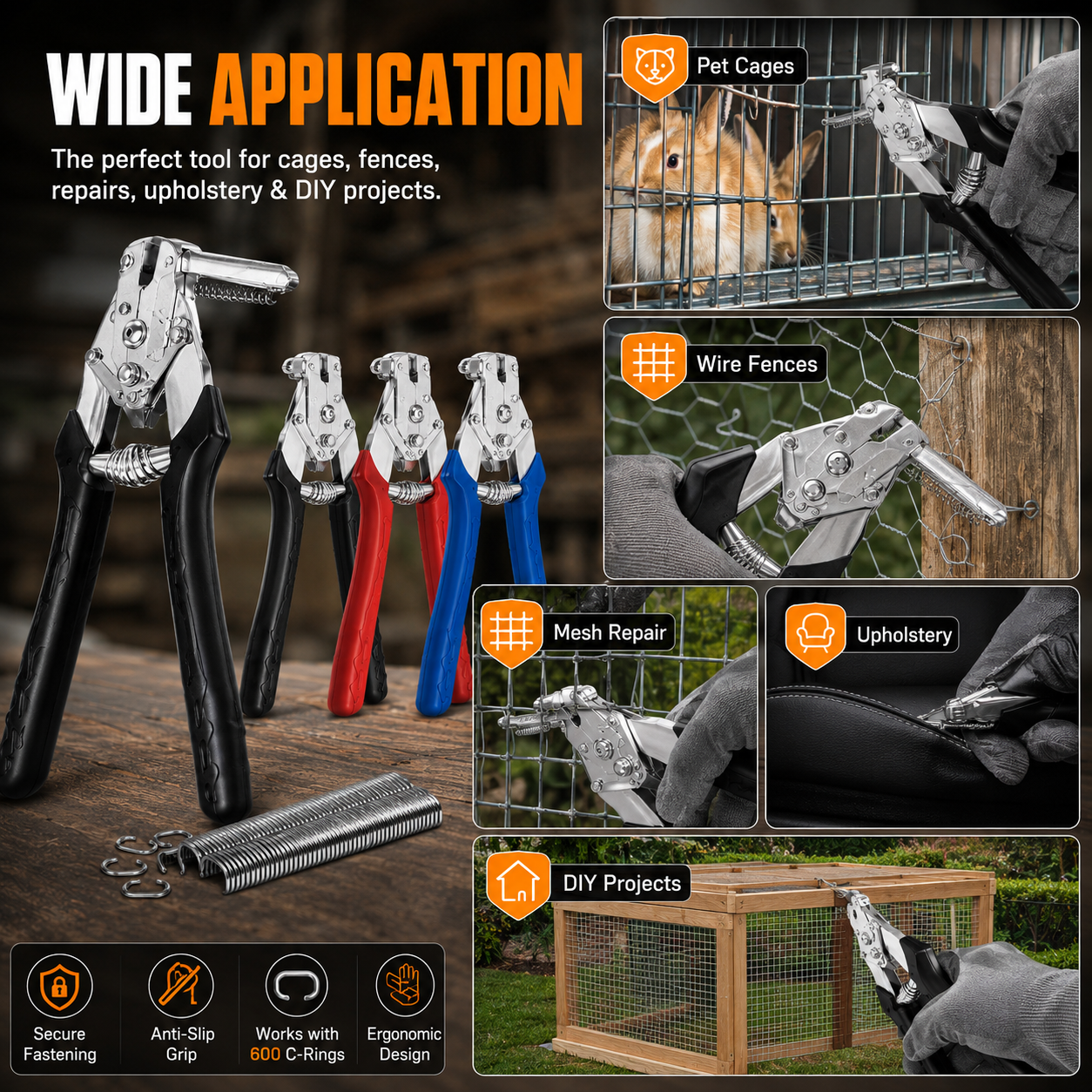 🔥Hot Seller | Hog Ring Pliers Kit with 600 M-Clips