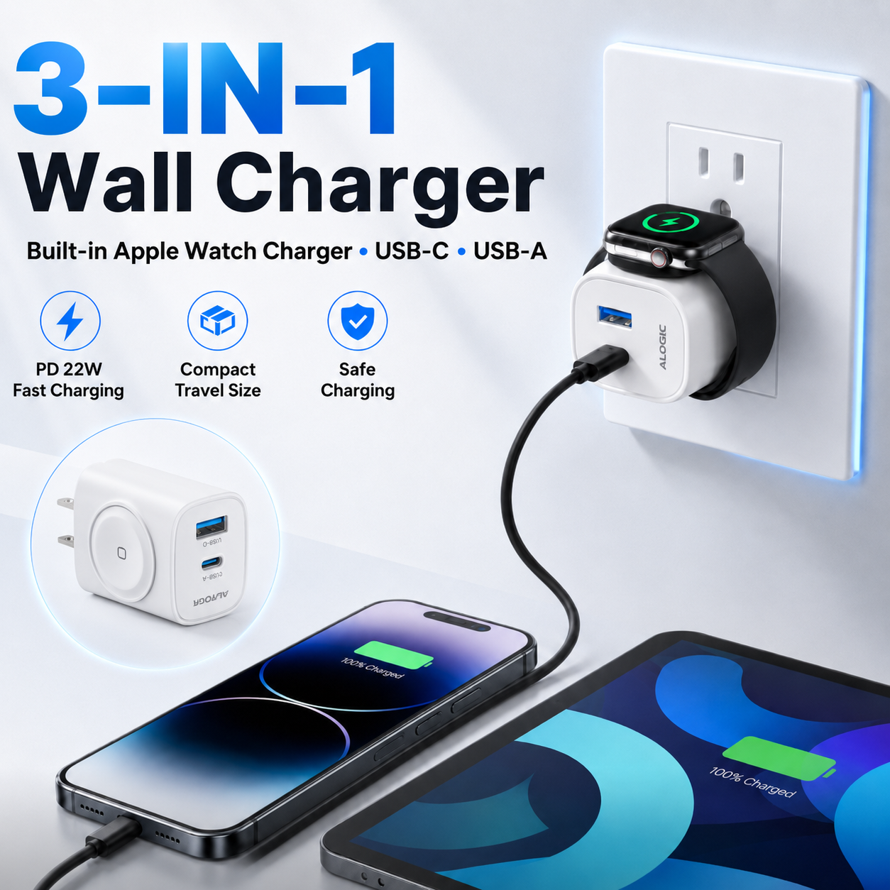 ⚡ 3-in-1 Magnetic Charger Block