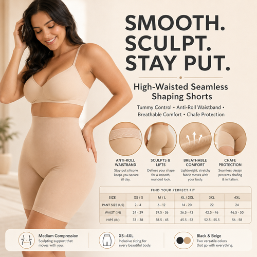 ✨ High-Waisted Seamless Shapewear Shorts