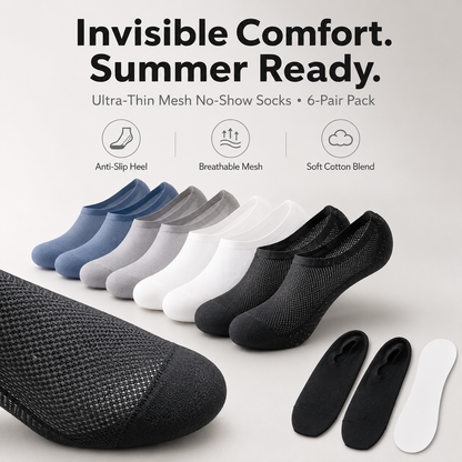 Mesh No-Show Socks – Anti-Slip Heel, Zero-Bulk Comfort