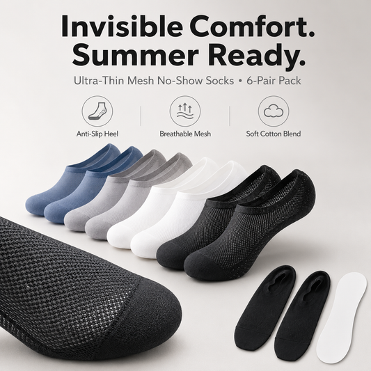 Mesh No-Show Socks – Anti-Slip Heel, Zero-Bulk Comfort