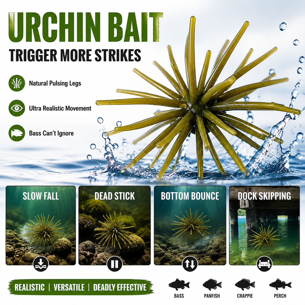 🎣 5PCS Fuzzy Urchin Dice Baits – High-Action Bass Fishing Lures