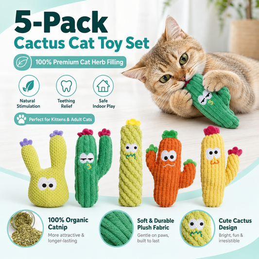 Cactus 5-Pack Cat Toy Set – Herb Filled, Teething Friendly, Natural Stimulation