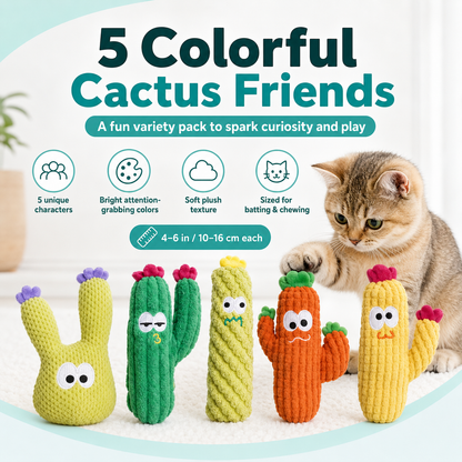 Cactus 5-Pack Cat Toy Set – Herb Filled, Teething Friendly, Natural Stimulation