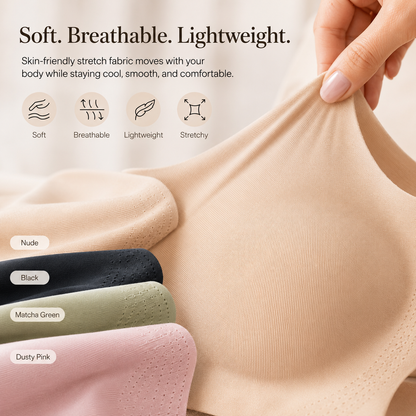 Seamless Wireless Bralette – Wide Comfort Straps, Breathable Lightweight Nude Bra, Smart Size Stretchy Fit