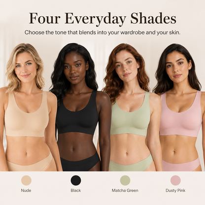 Seamless Wireless Bralette – Wide Comfort Straps, Breathable Lightweight Nude Bra, Smart Size Stretchy Fit