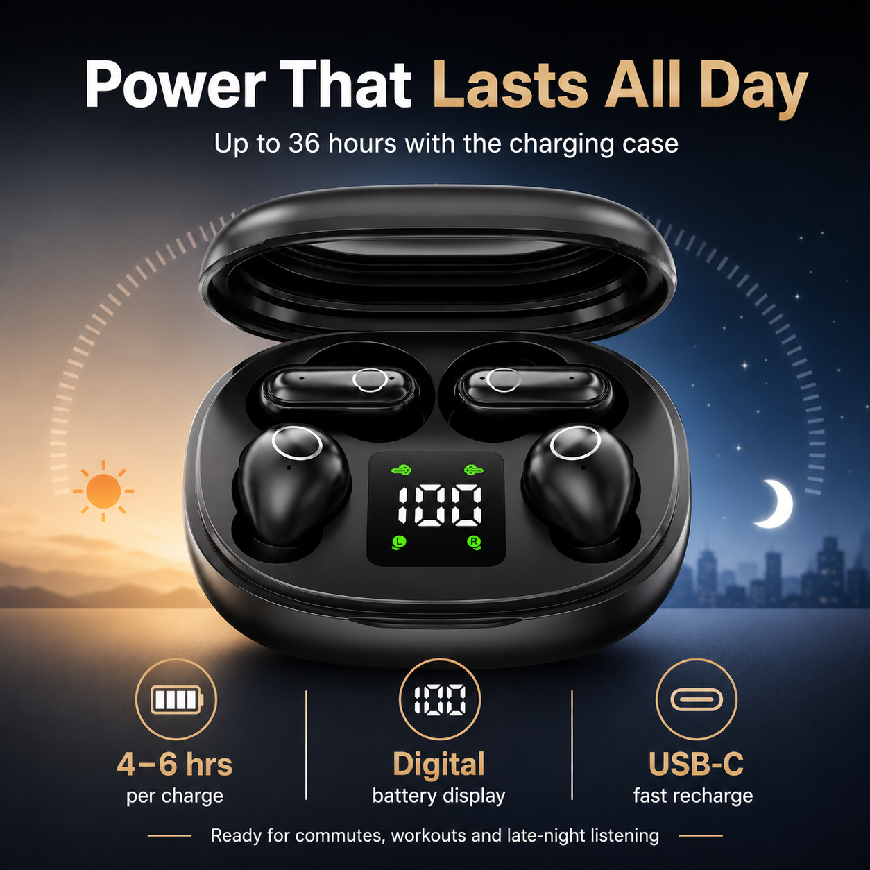 🎧True Wireless Noise-Cancelling Earbuds with Digital Display