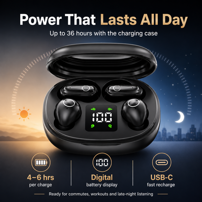 🎧True Wireless Noise-Cancelling Earbuds with Digital Display