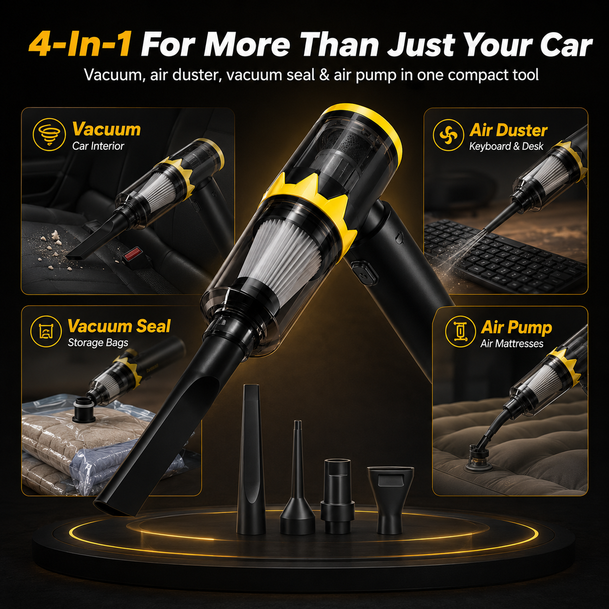 Ultra-Light 4-in-1 Handheld Vacuum, 120,000RPM & 20,000Pa Suction
